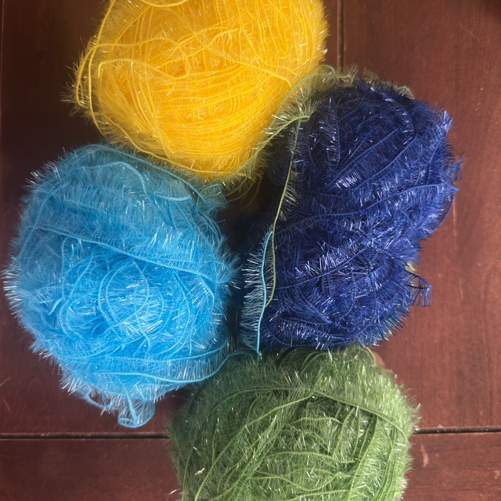 Dish Scrub Yarn, 4 Partial Skeins - Blue, Yellow, Green